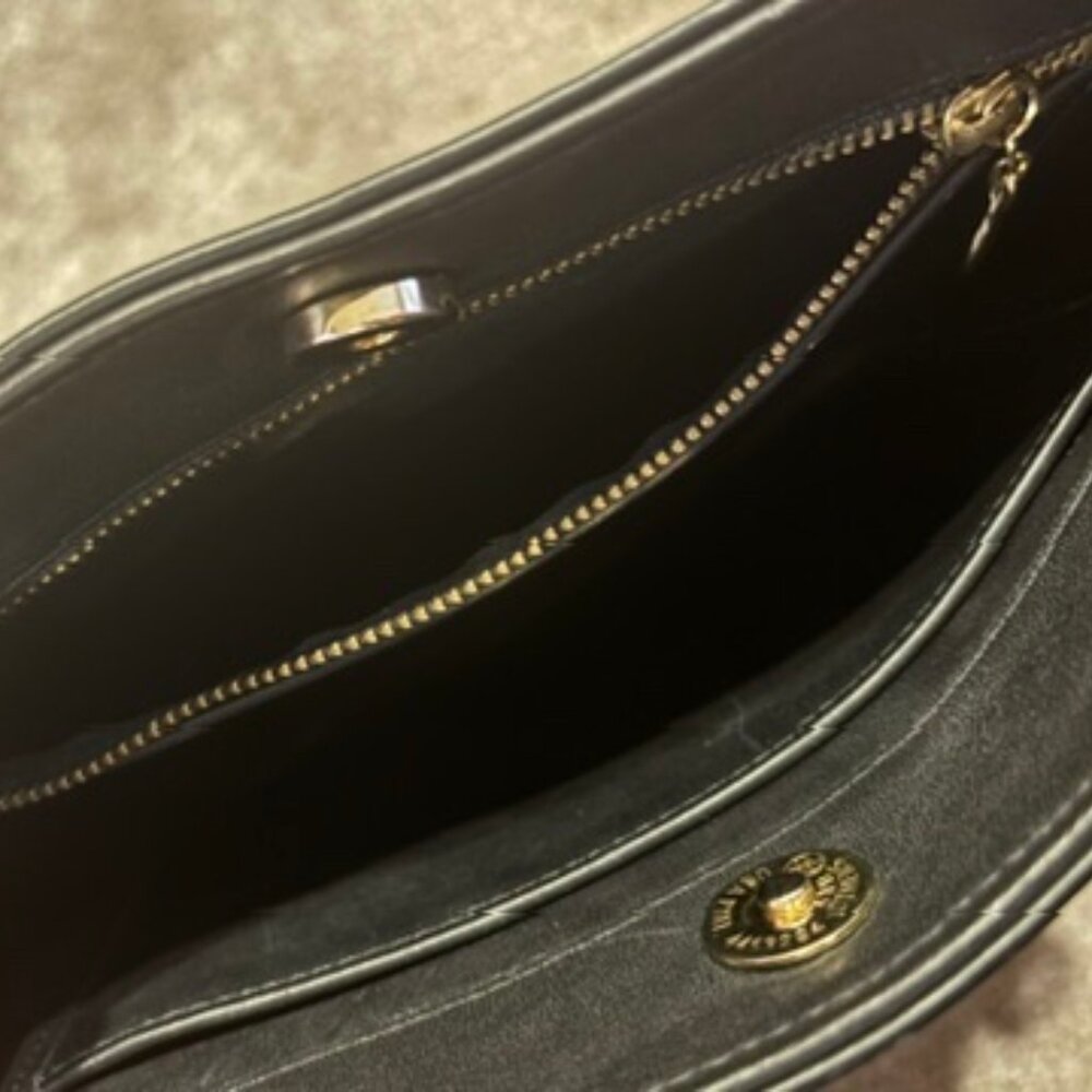 Vintage Coach Black Equestrian Bag with Long Strap, Gold Hardware, and Bag Tag - Picture 12 of 14